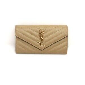 Saint Laurent Monogram Flap Wallet Beige Matelasse Chevron Beige Leather YSL